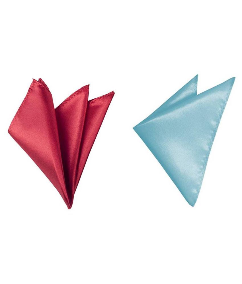     			Voici France Sky and Maroon satin Solid Pocket Square Combo Pack of 2