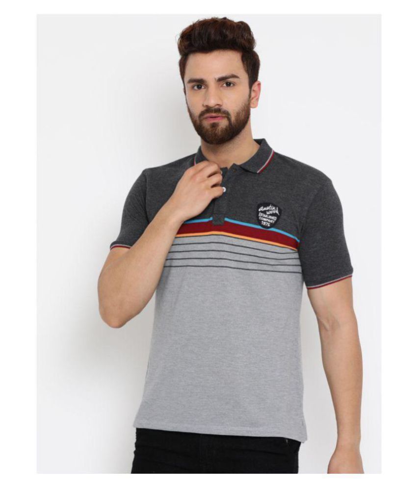     			AUSTIN WOOD Grey Cotton Polo T-Shirt