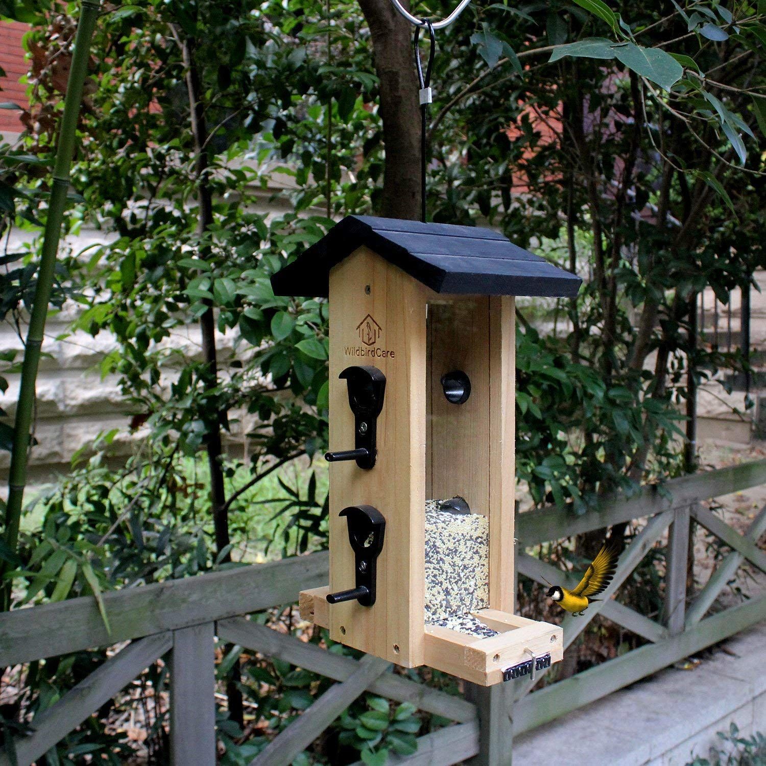 Hanging Platform Wooden Bird Feeder With Easy To Clean Removable