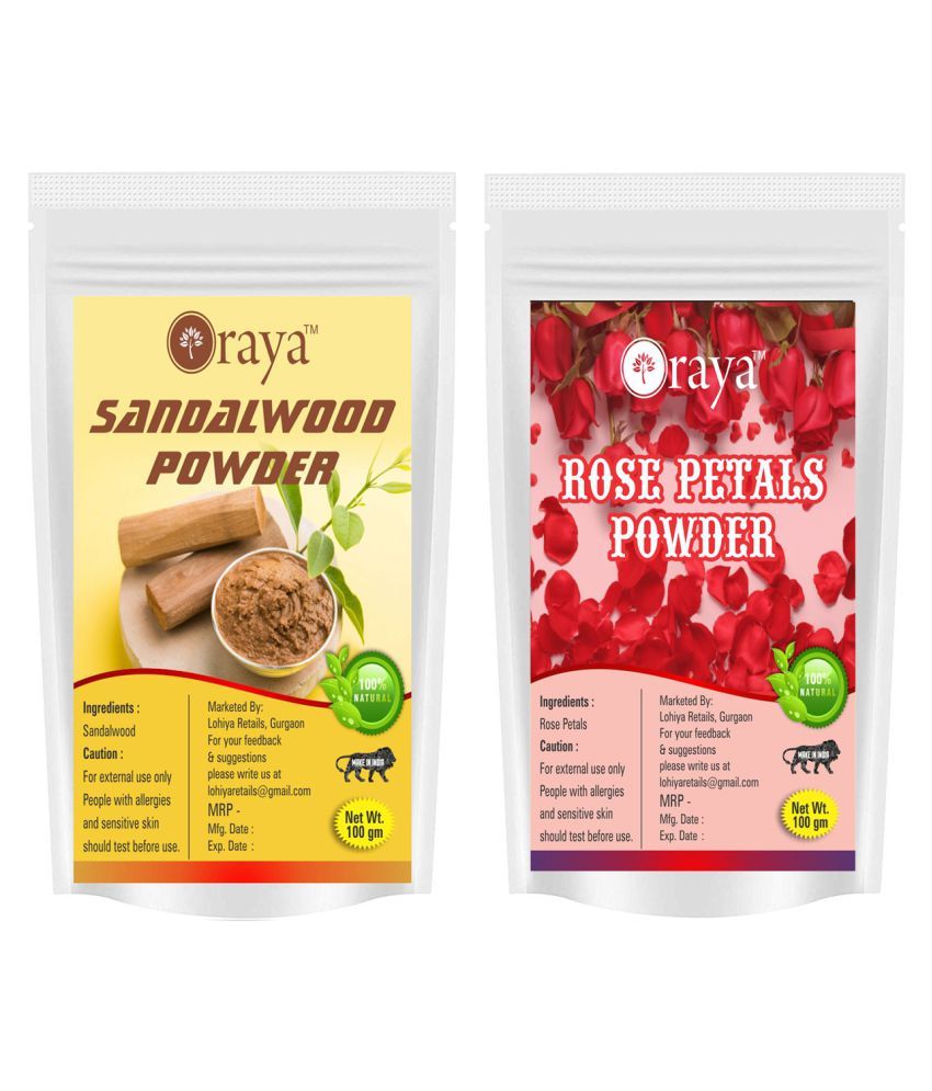     			ORAYA 100% Pure & Natural Sandalwood Powder & Rose Petal Powder Face Pack 200 gm Pack of 2