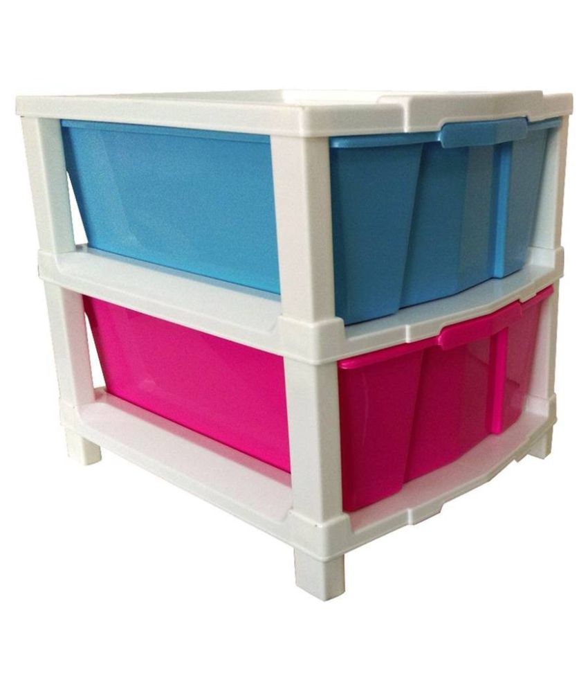 Wud Kraft Multipurpose 2 Tier Multicolor Plastic Drawer Rack