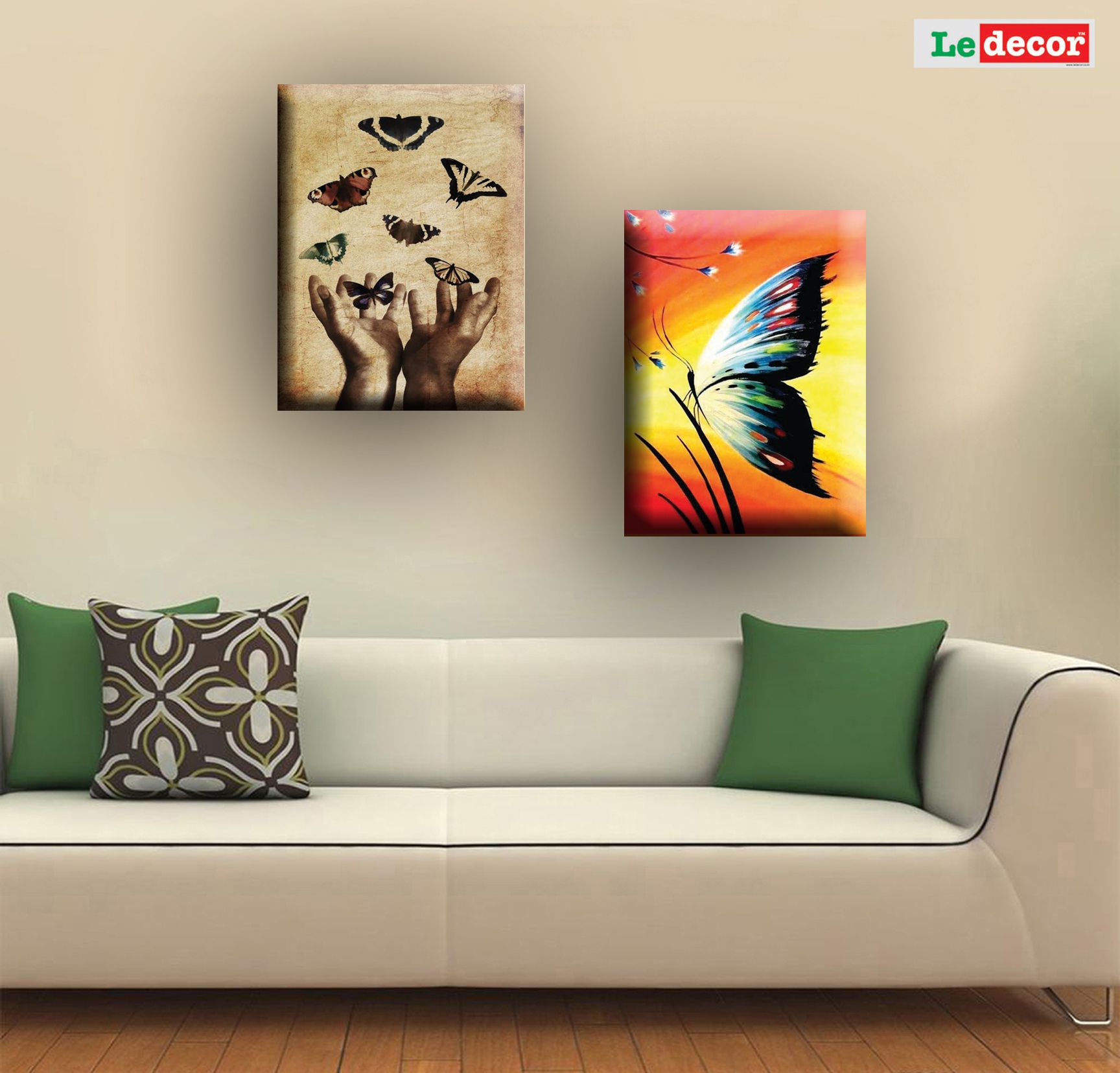 Ledecor Canvas Painting Colourful And Diffrent Butterfly Set Of 2