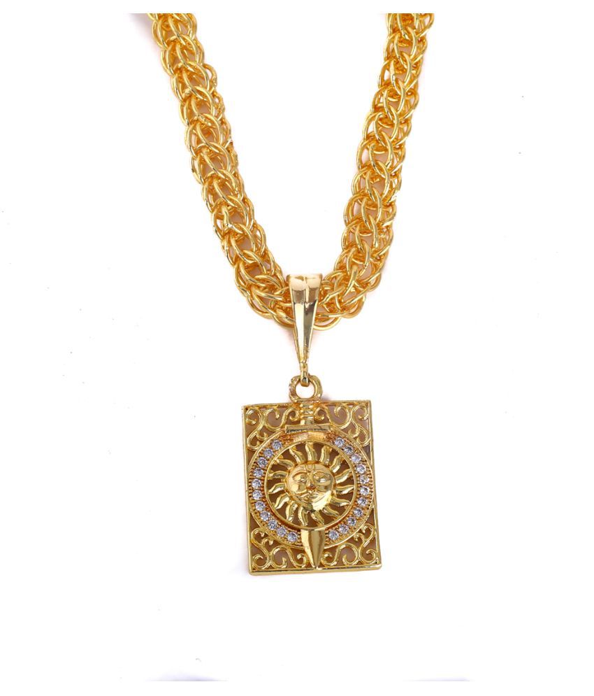 Large Surya Locket Gold Plated with Chain in God Pendant for men and women 
