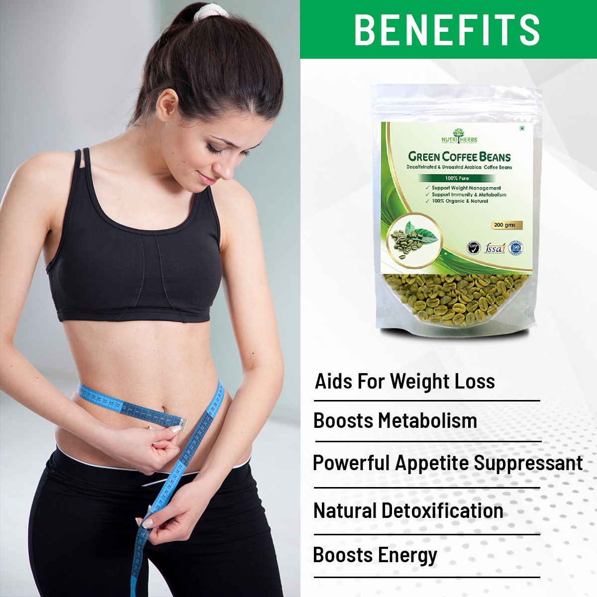 Nutriherbs Green Coffee Beans Decaffeinated & Unroasted Arabica Coffee