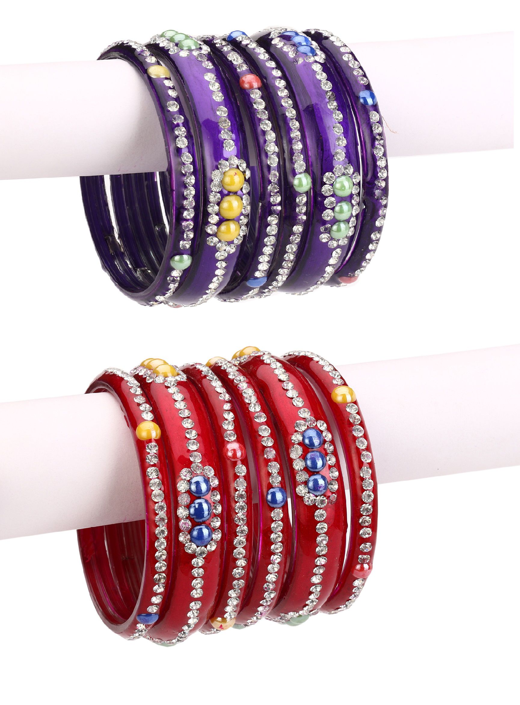     			AFAST  Combo Party & Festivle Designer Ornamented With Colorful Beads And Figures Fancy Matching Glass Bangles & Kada Set Of Six Each With Safety Box