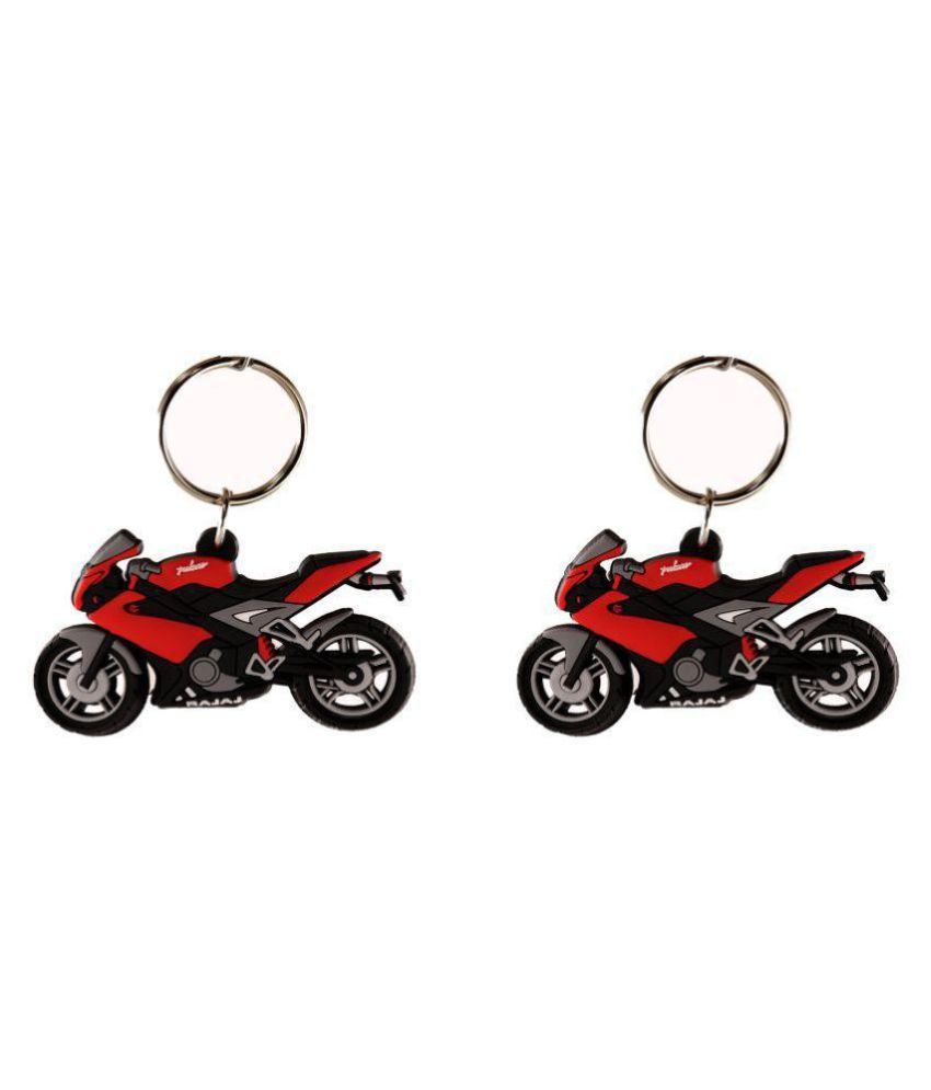 AVI Techpro Rubber Keychain Doublesided with Red Pulsar Bajaj Bike