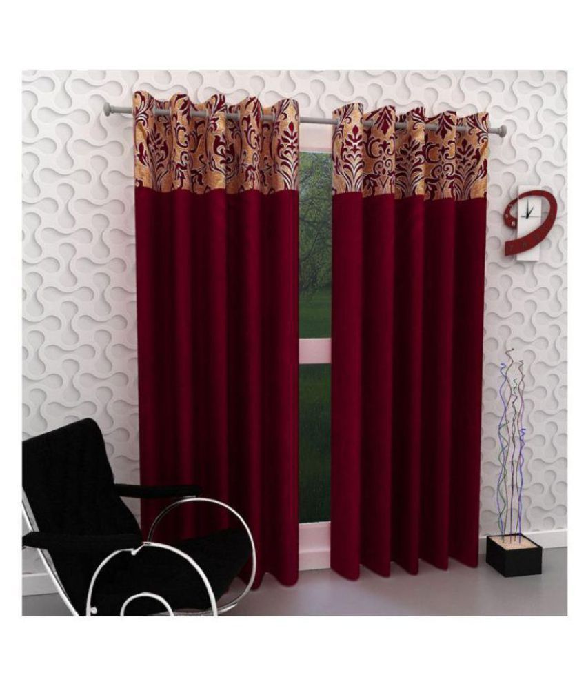     			Panipat Textile Hub Floral Semi-Transparent Eyelet Long Door Curtain 9 ft Pack of 4 -Maroon
