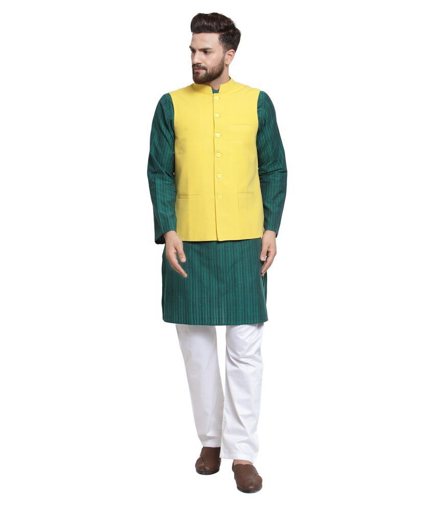     			Dhrohar Yellow Cotton Nehru Jacket