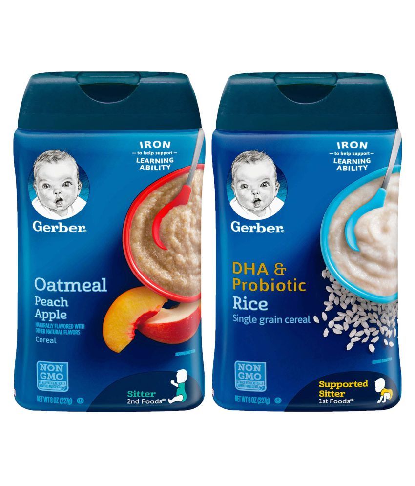 Gerber Oatmeal Peach Apple + Rice DHA Infant Cereal for 6 Months