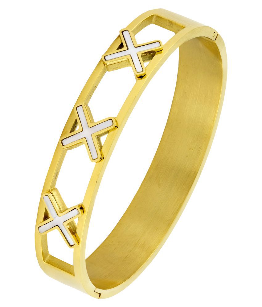     			The Jewelbox Cross 18K Gold 316L Surgical Stainless Steel Openable Bangle Cuff Kada Bracelet For Men