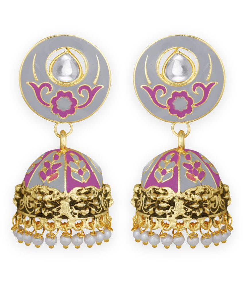     			Spargz Meenakari Alloy Gold Oxidize Plated Kundan & Bead Jhumki Earring For Women
