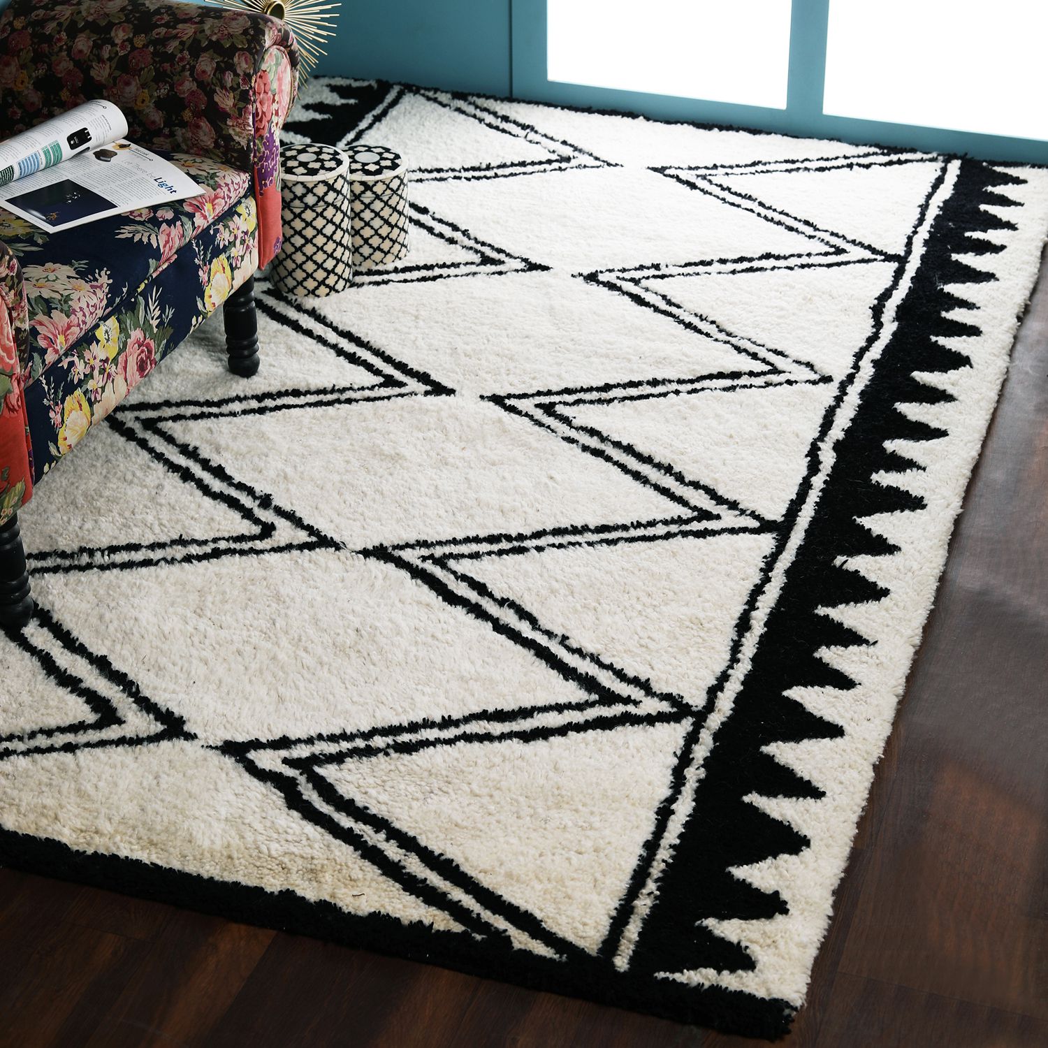     			PEQURA Black Wool Carpet Geometrical 5x8 Ft