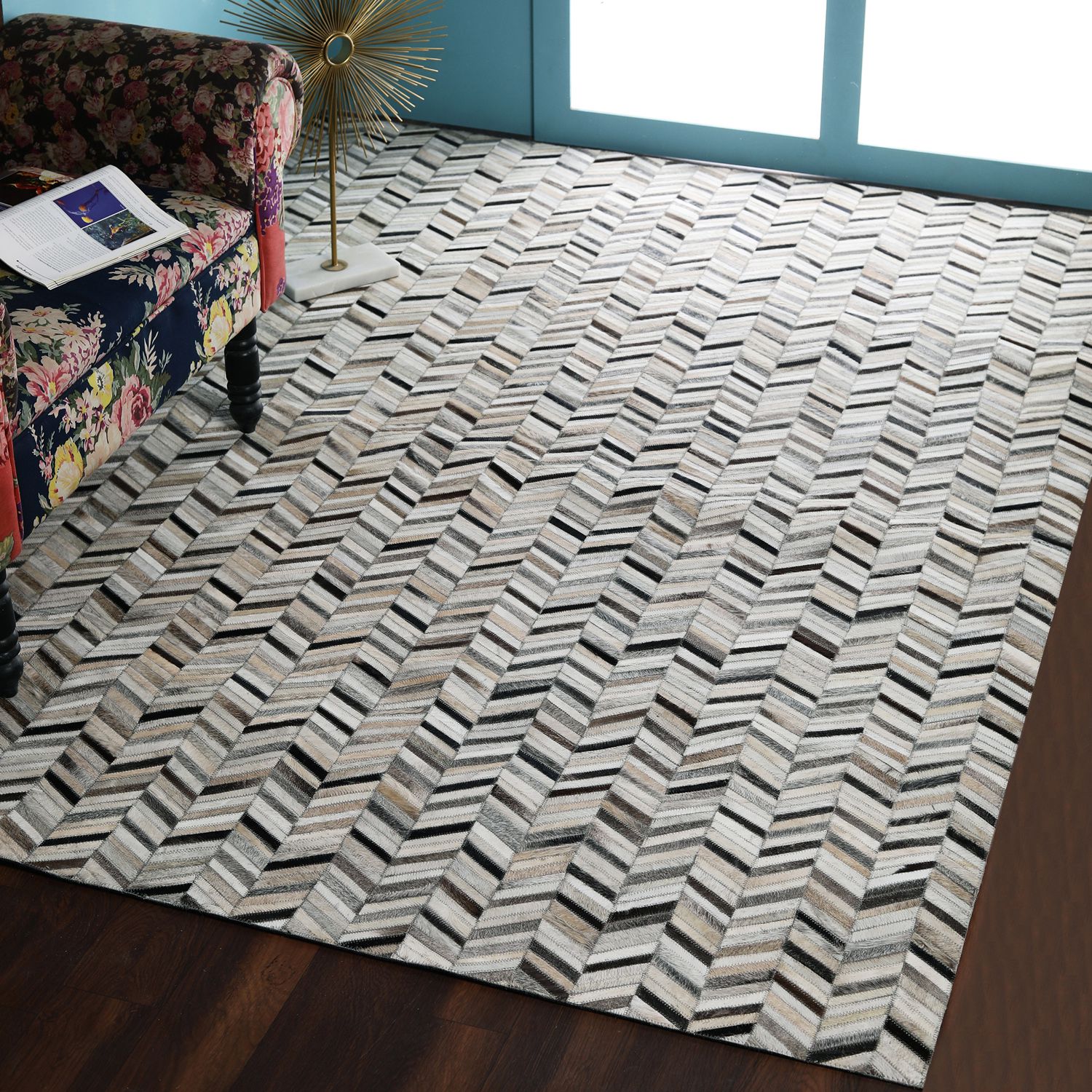     			PEQURA Brown Leather Carpet Geometrical 5x8 Ft