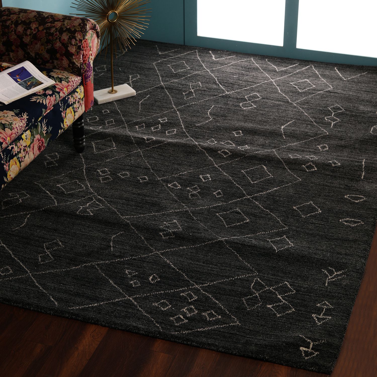     			PEQURA Gray Wool Carpet Abstract 5x7 Ft