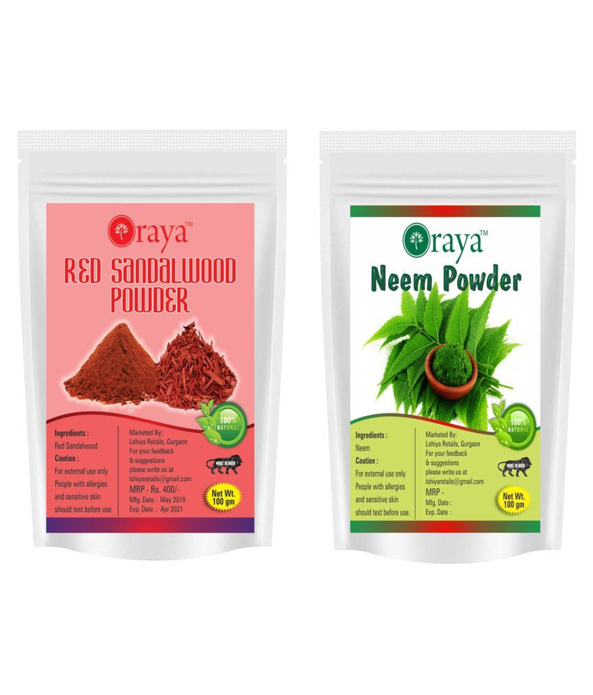     			ORAYA 100% Pure Red Sandalwood Powder And Neem Powder For Skin Face Pack 200 gm Pack of 2