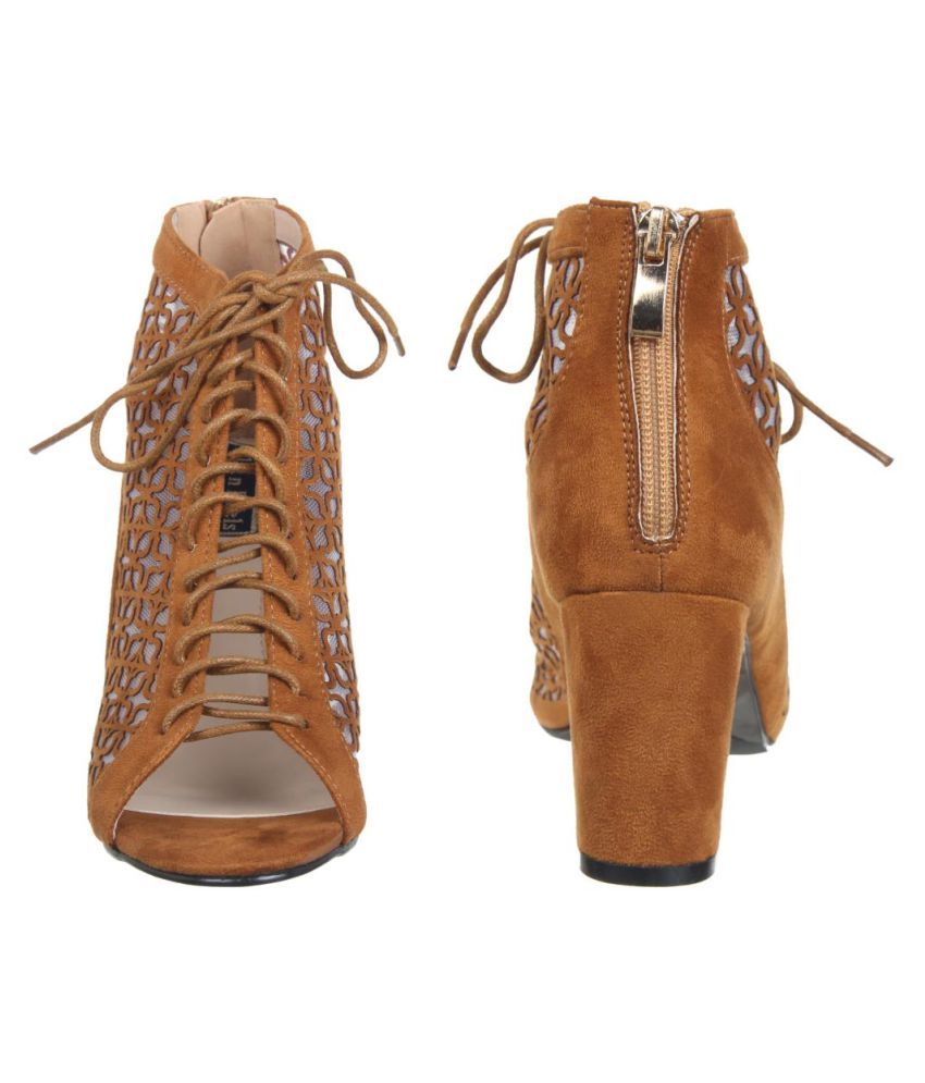 lace up tan block heels