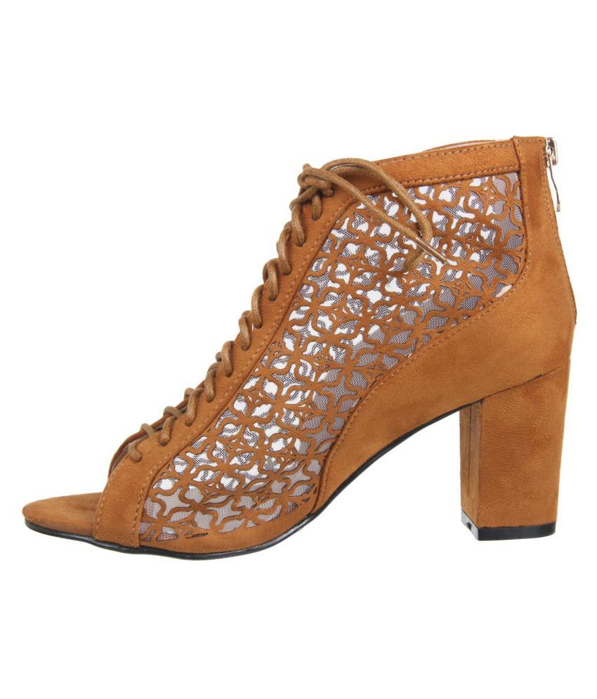 tan block heel pumps