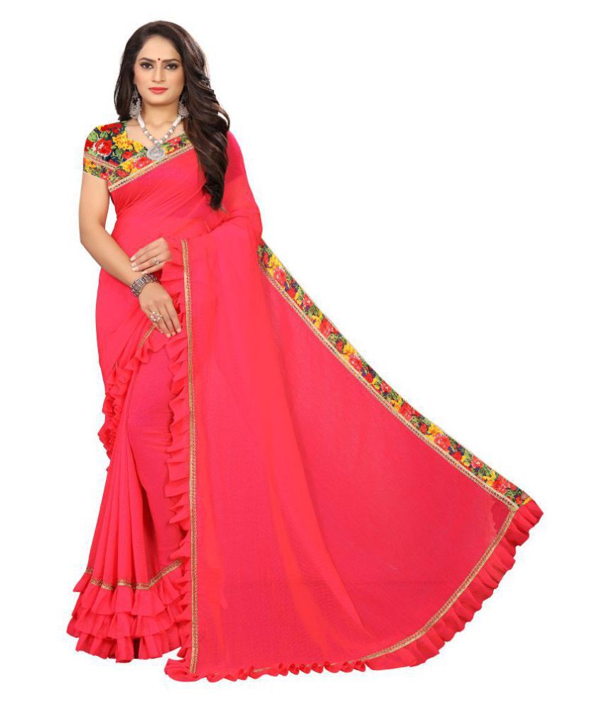 Kalpana Creation Pink Chiffon Saree Buy Kalpana Creation Pink Chiffon