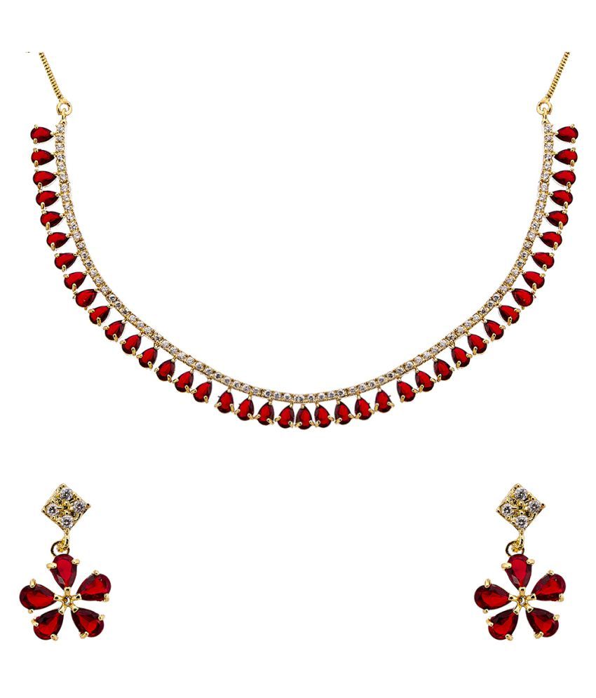     			Zeneme Alloy Red Contemporary Contemporary/Fashion Gold Plated Necklaces Set