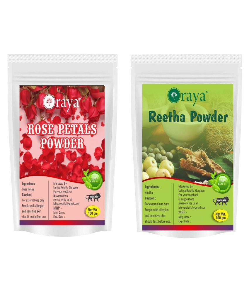     			ORAYA 100% Pure Rose Petal Powder And Retha Powder Face Pack 200 gm Pack of 2