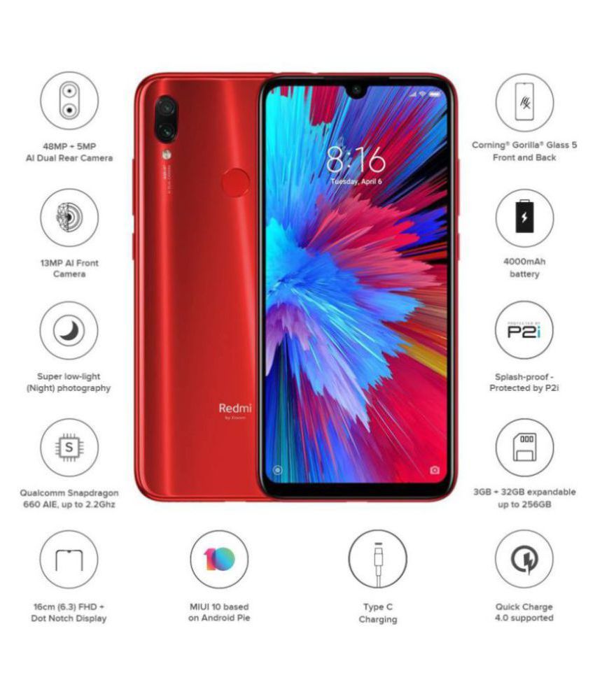 Redmi Note 7s ( 64 GB , 4 GB ) Red Mobile Phones Online at Low Prices