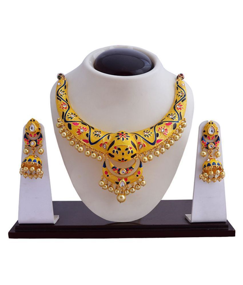 MK Jewellers Brass Yellow Statement Designer Gold Plated Necklaces Set