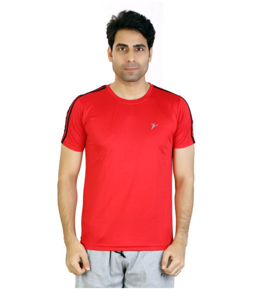     			Awack Cotton Blend Red Solids T-Shirt