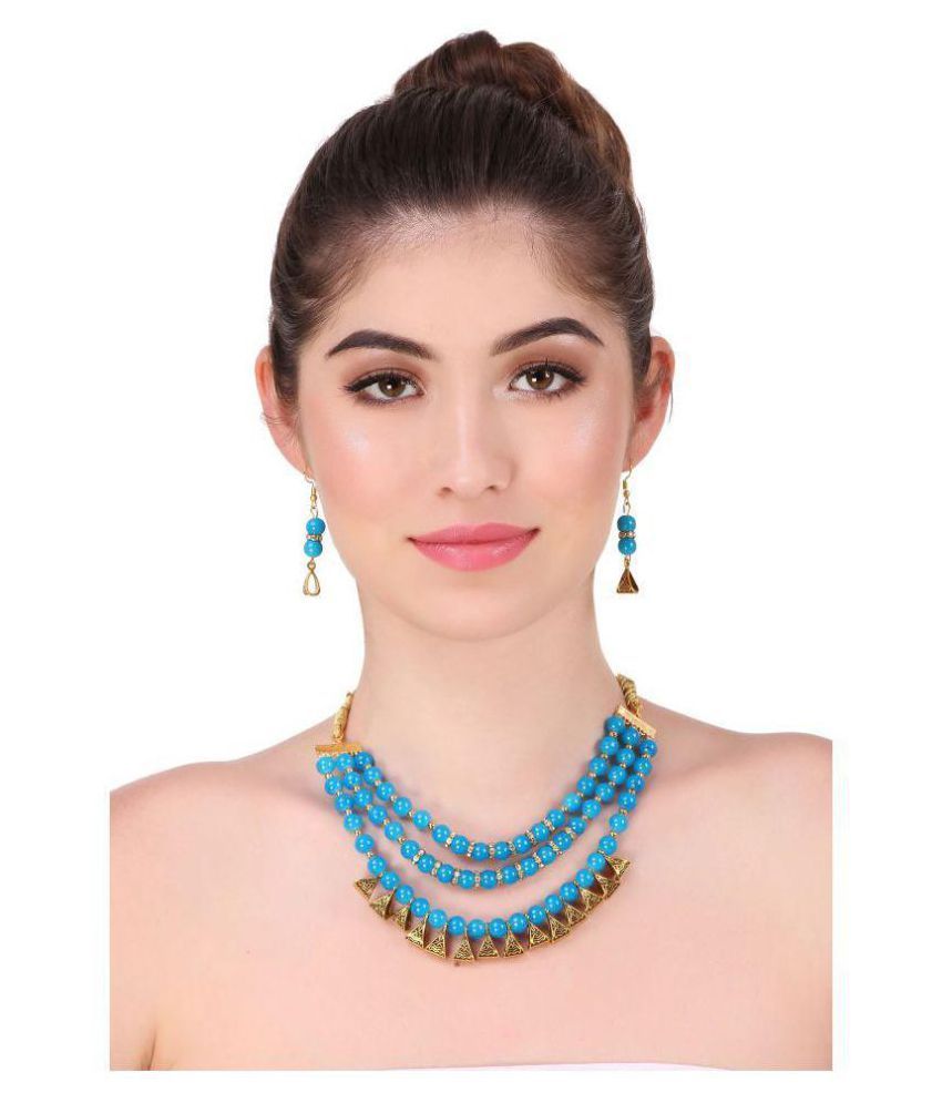     			Bhagya Lakshmi Alloy Blue Contemporary Contemporary/Fashion Antique Necklaces Set