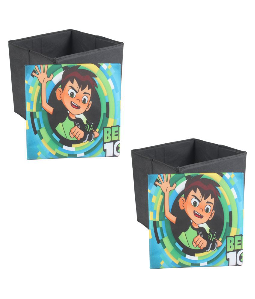     			PrettyKrafts Foldable Storage Box Cum Stool - Toy Storage - Polyster Blend Fabric Foldable Organizer Boxes Containers Drawers with Ben 10 Lid - Set of 2 pcs