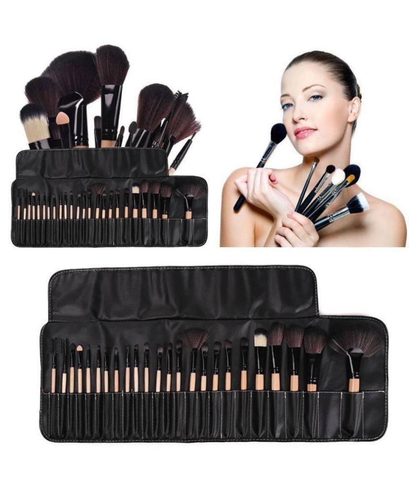 SkinPlus Natural Makeup brush Set of 24 (Black) Synthetic Foundation