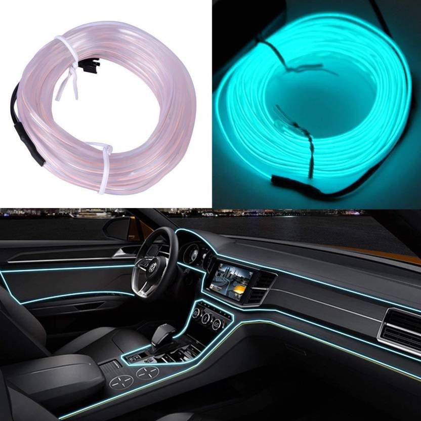 Autoright El Wire Car Interior Light Ambient Neon Light Ice Blue For Cars Car Fancy Lights Ice Blue