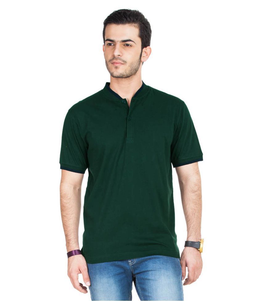     			Funky Guys Polyester Cotton Green Plain Polo T Shirt