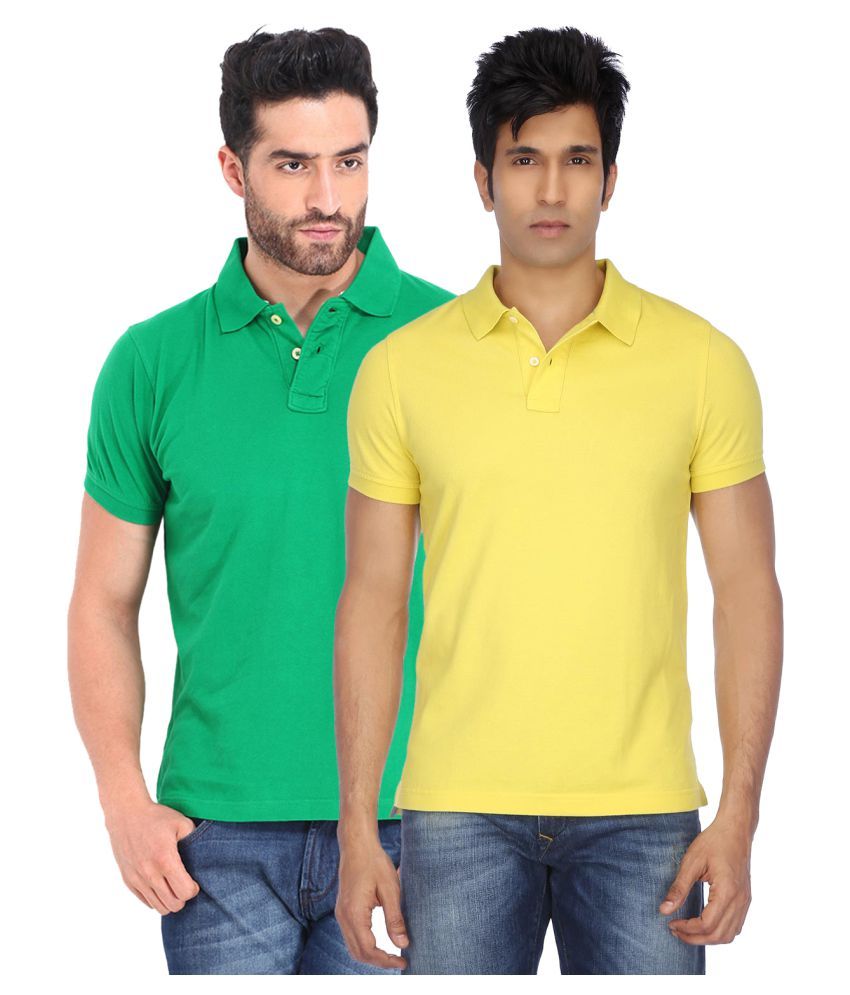     			Funky Guys Pack of 2 Cotton Blend Slim Fit Solid Half Sleeves Men's Polo T Shirt ( Multicolor )