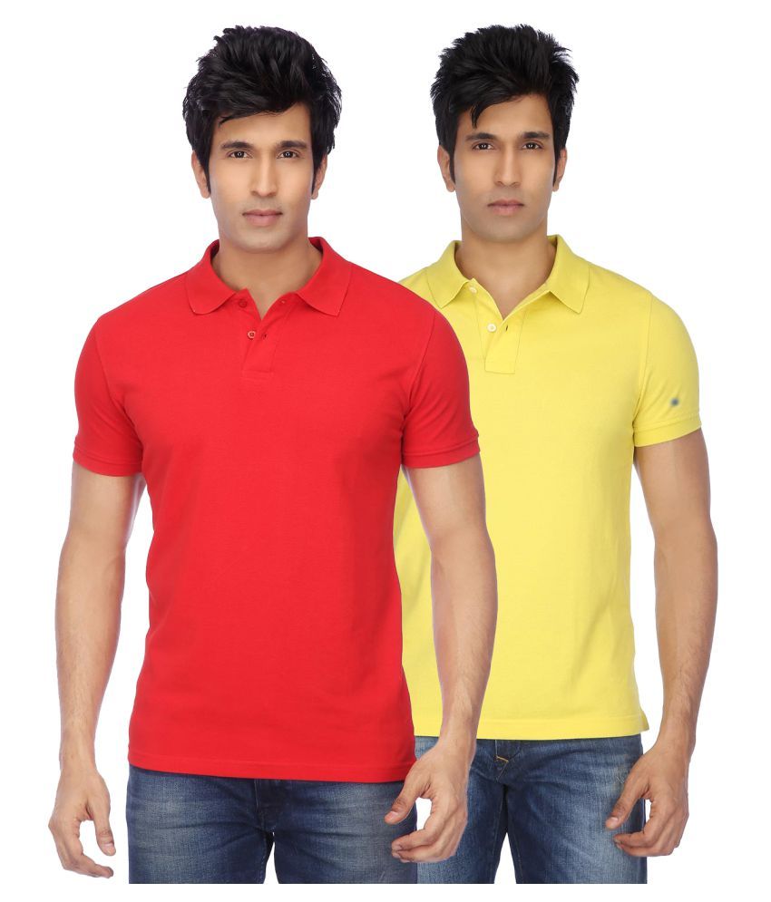     			Funky Guys Pack of 2 Cotton Blend Slim Fit Solid Half Sleeves Men's Polo T Shirt ( Multicolor )