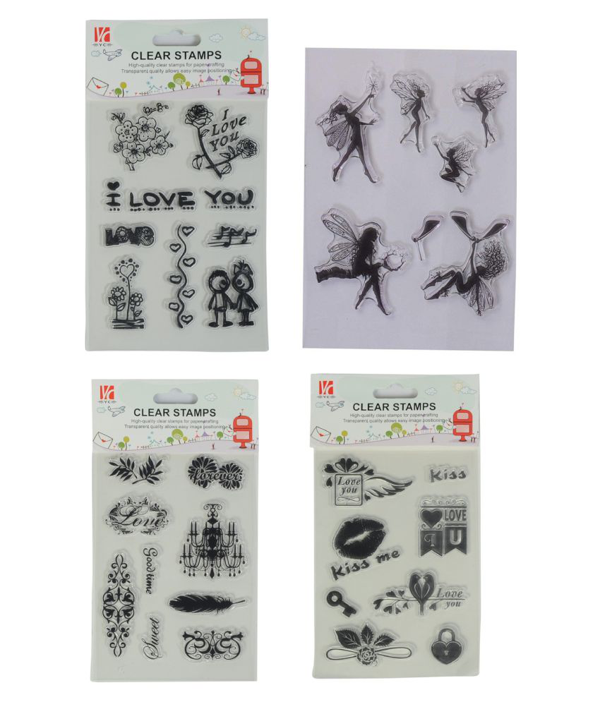     			Love Series Clear Rubber Stamp,Pack of 4, Used in Textile & Block Printing, Card & Scrap Booking Making