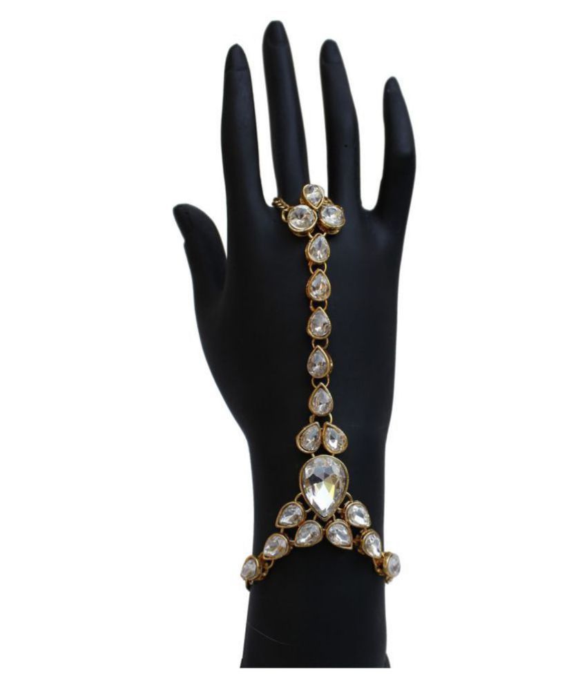 Lucky Jewellery Elegant White Color Gold Plated Finger Ring Bracelet