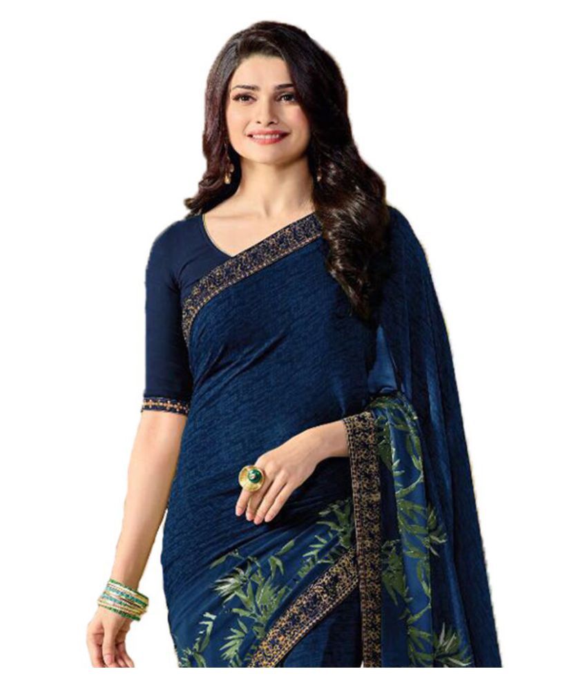 dark blue chiffon saree