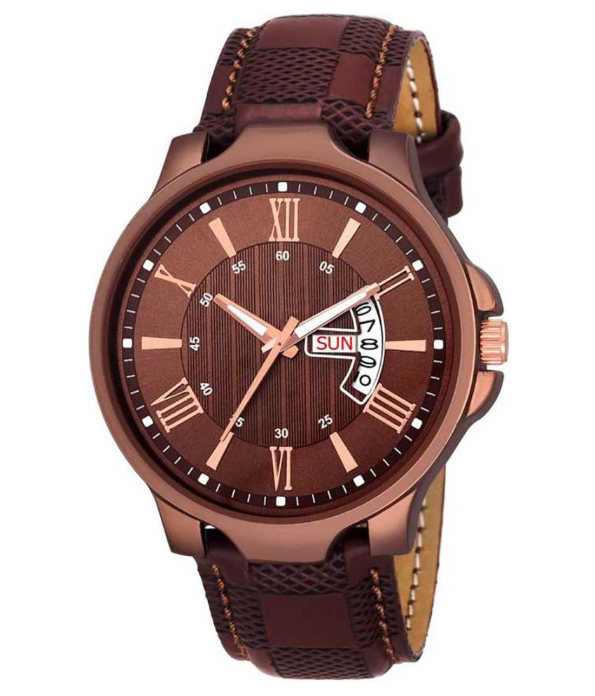     			newmen 2026 Day and Date Leather Analog Men's Watch