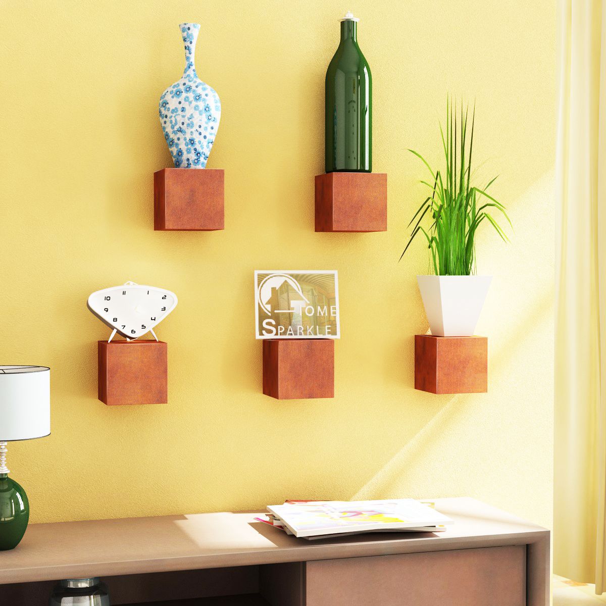 Home Sparkle MDF Set of 5 Cubes Shelf For Wall Décor -Suitable For Living Room/Bed Room (Designed By Craftsman)