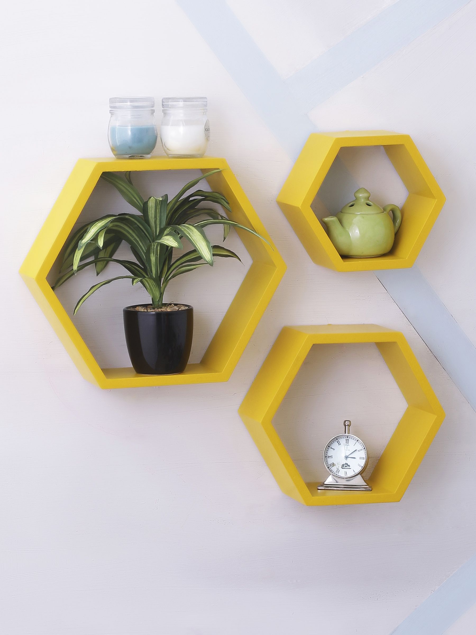 Home Sparkle Mdf Set Of 3 Hexagon Wall Shelves For Wall Decor