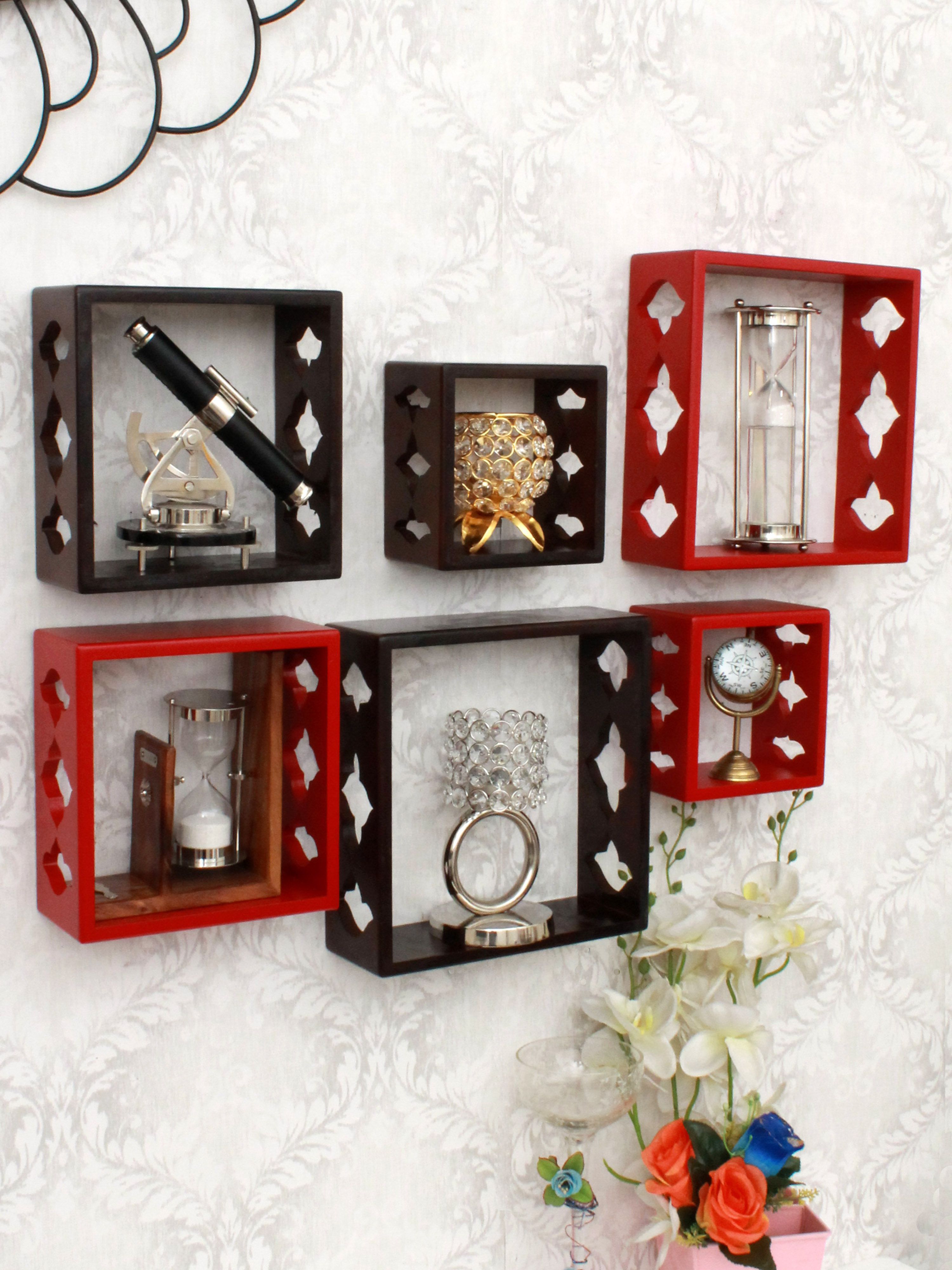 Home Sparkle MDF Set of 6 cube Wall Shelves For Wall Décor -Suitable For Living Room/Bed Room (Designed By Craftsman)