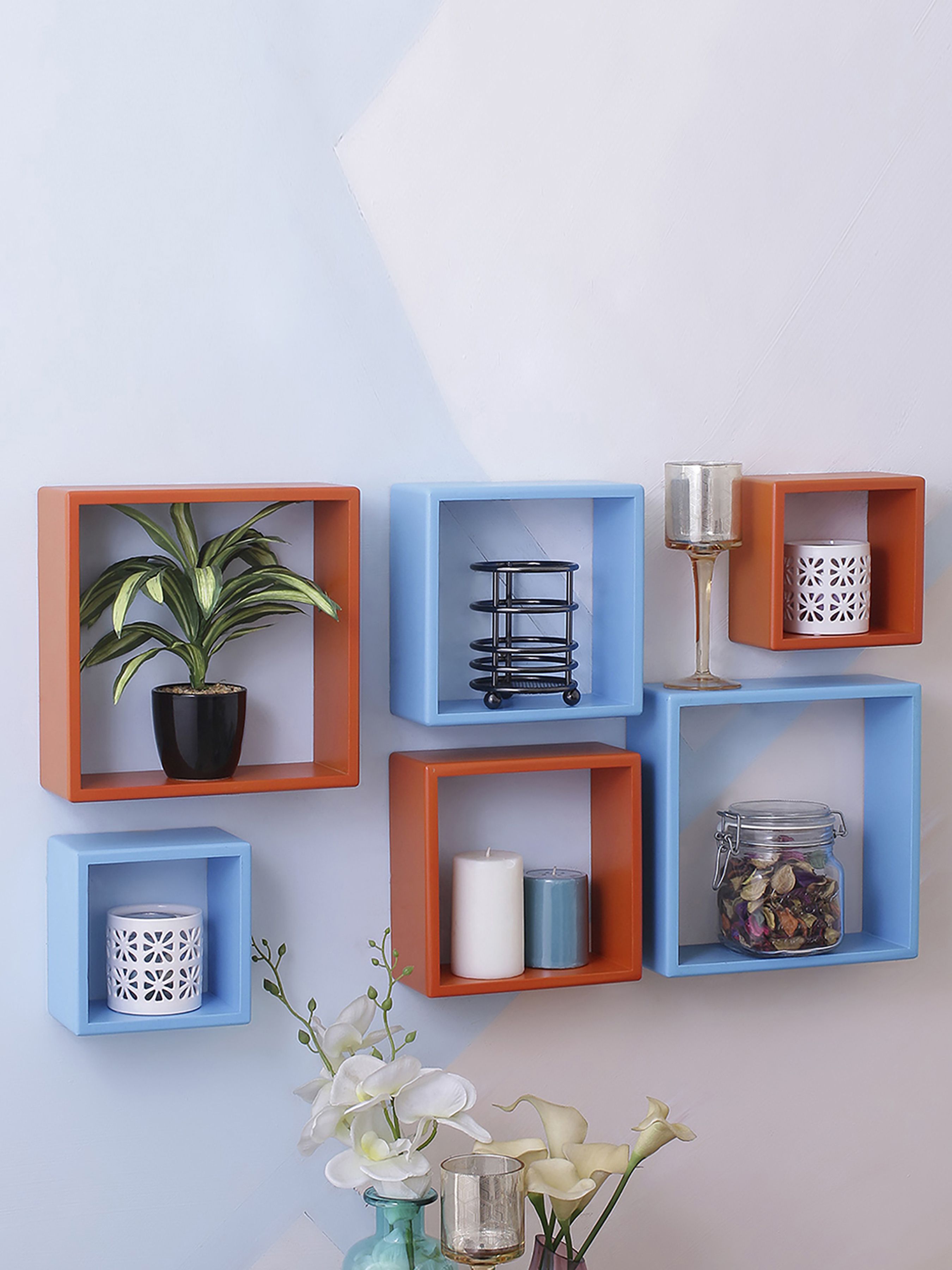 Home Sparkle MDF Set of 6 Square Wall Shelves For Wall Décor -Suitable For Living Room/Bed Room (Designed By Craftsman)
