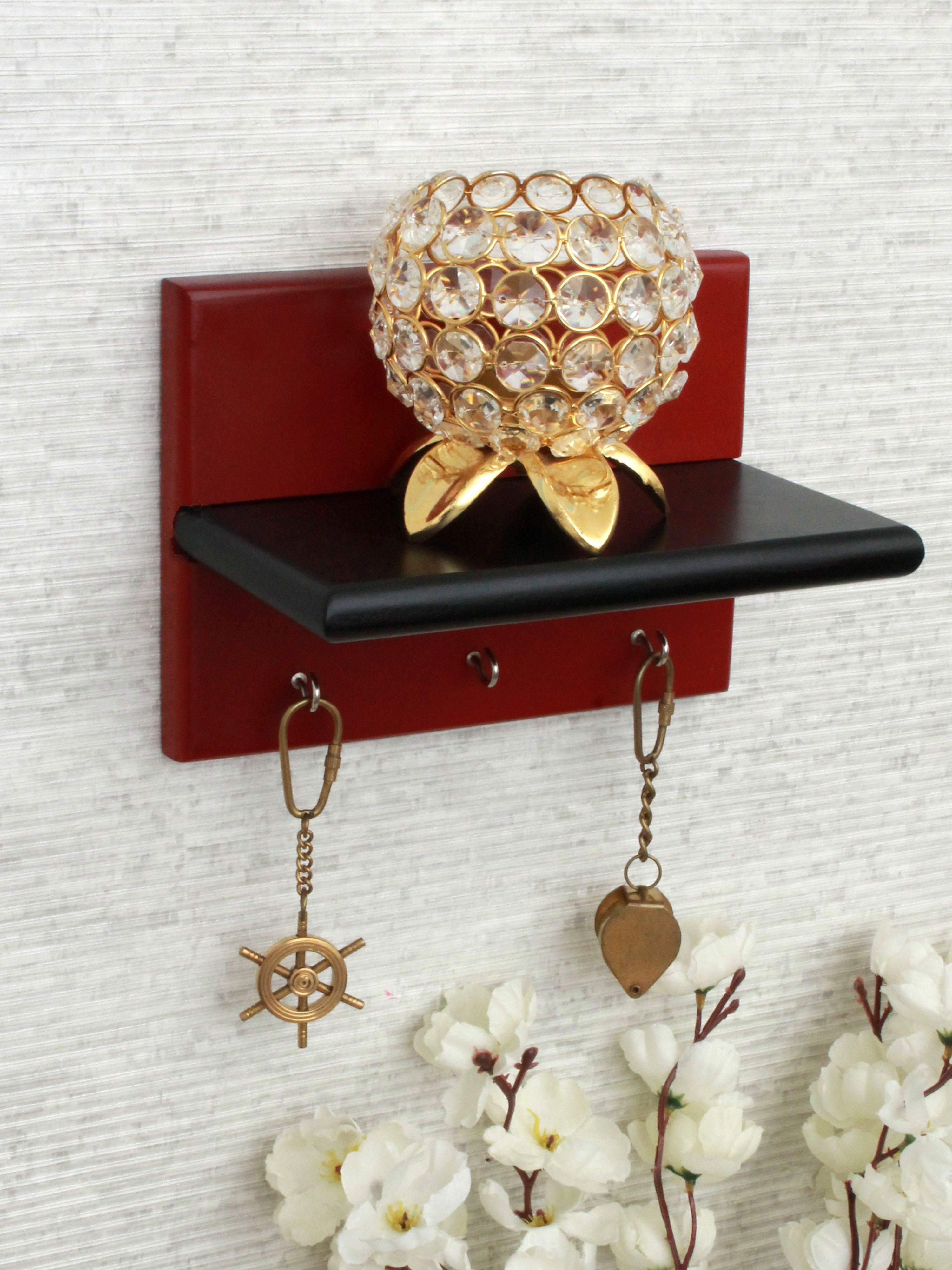 Home Sparkle MDF Wall Shelf Cum Key holder For Wall Décor -Suitable For Living Room/Bed Room (Designed By Craftsman)