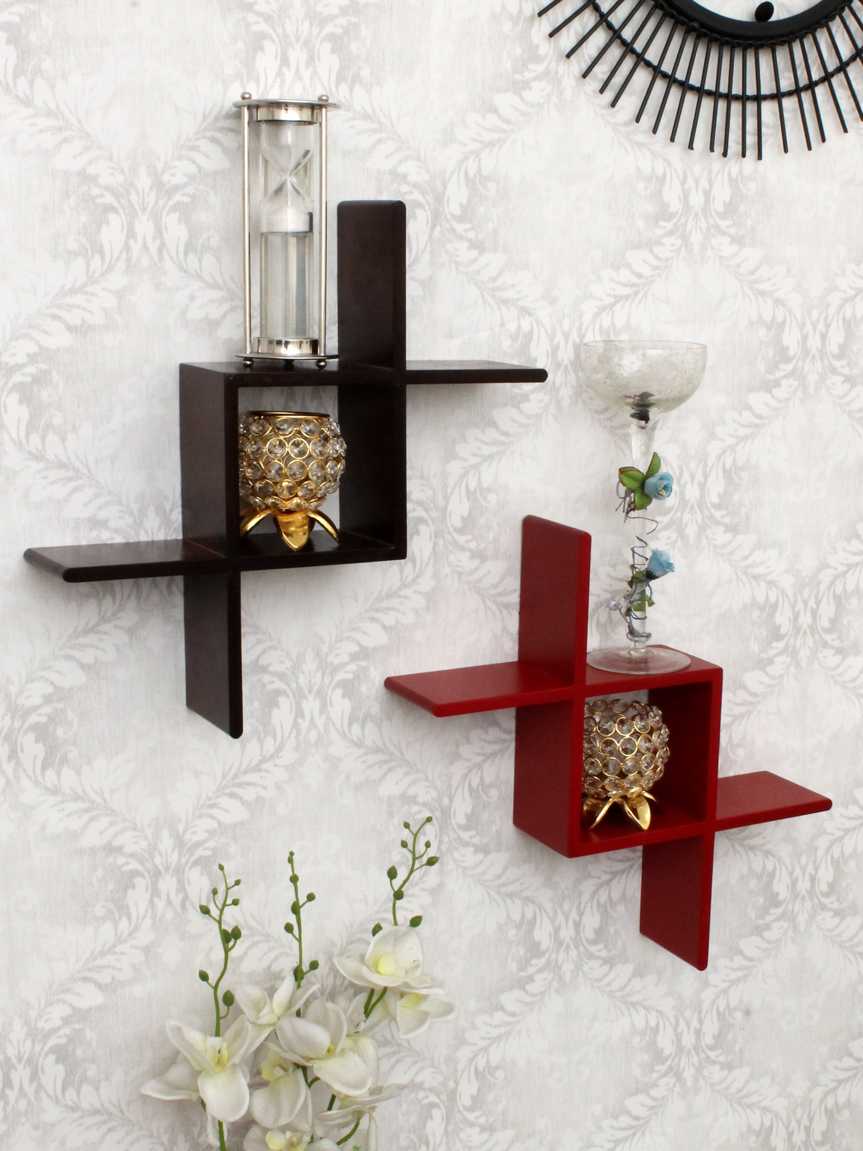 Home Sparkle MDF set of 2 zig zag wall shelf For Wall Décor Suitable For Living Room/Bed Room Designed By Craftsman