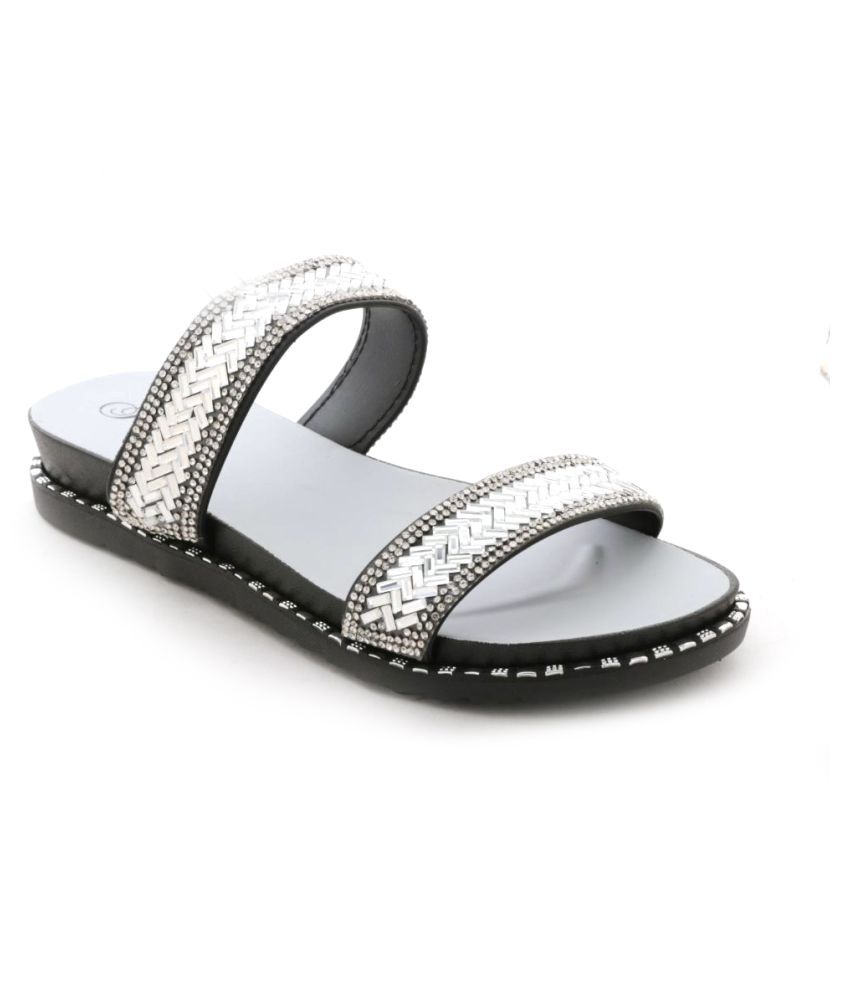 silver flat slippers