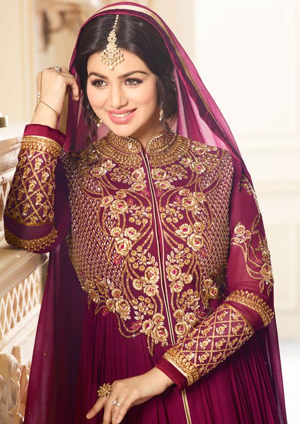 purple georgette gown