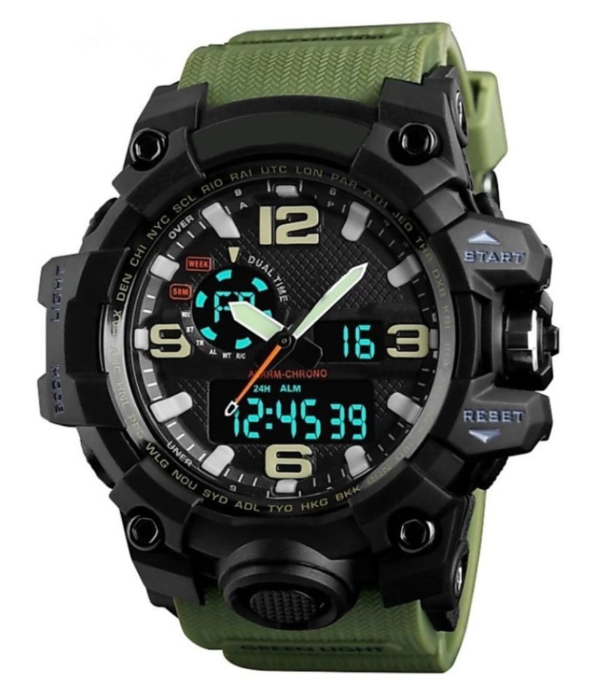 SKMEI  Watches  Green Military Strap Analog Digital  Watch  