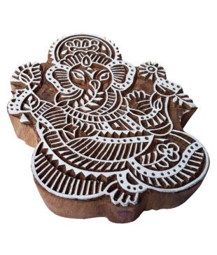 5 Inch Original Large Wood Stamp Ganesha Round Design Big Printing Block