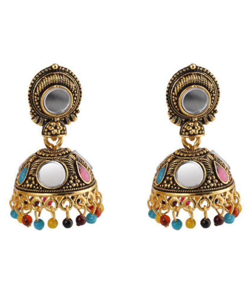     			Silver Shine Dazzling Multicolor Mirror Jhumki Earrings.