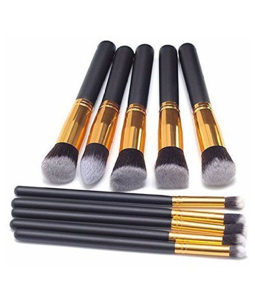 SkinPlus Natural makeup Brush Set of 10 (Black) Synthetic Foundation